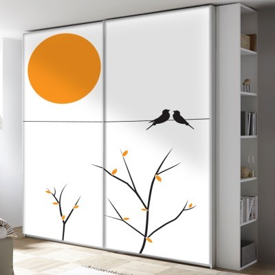 Χελιδόνια στο ηλιοβασίλεμα, Line Art, Αυτοκόλλητα ντουλάπας, 100 x 100 εκ. (45494)